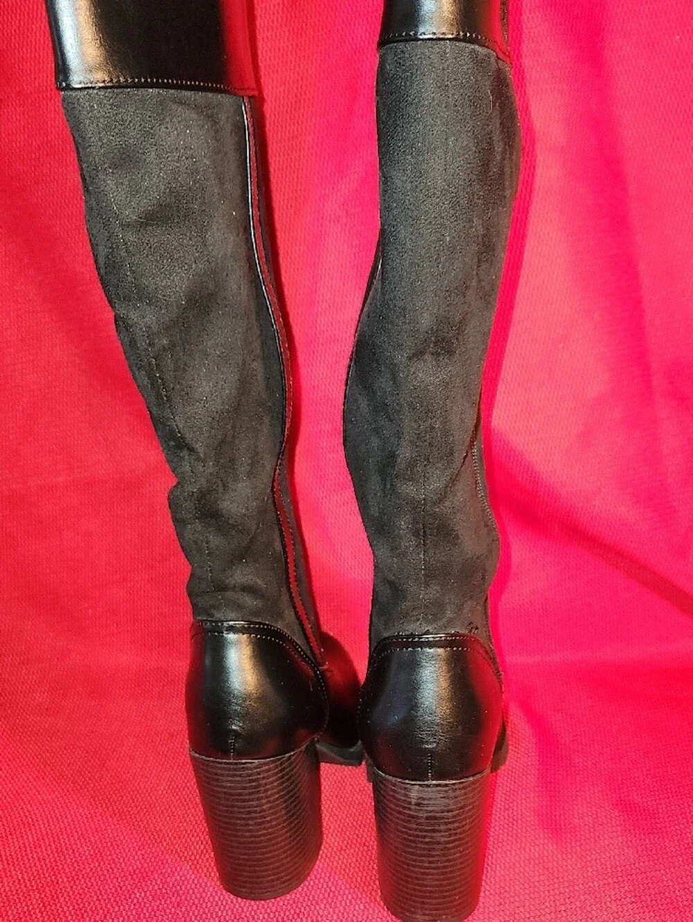 Classic Black Right At the-Knee Leather & Suede Boots